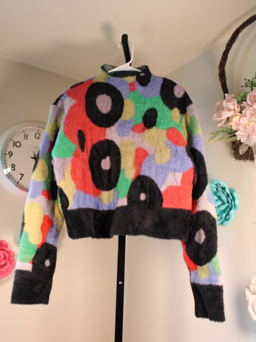Multicolor Abstract Pattern Cropped Jacket
